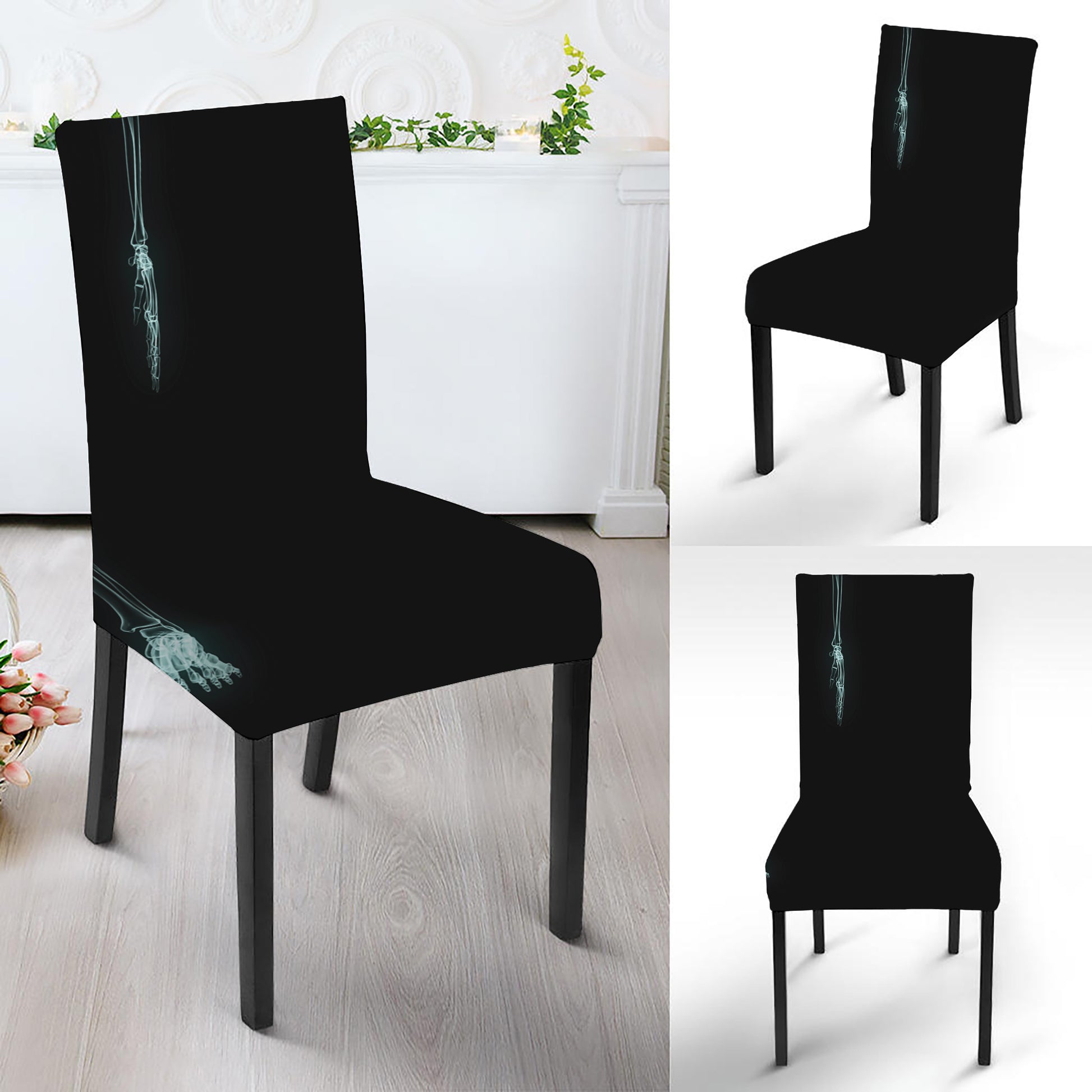 Human Skeleton X-Ray Print Dining Chair Slipcover