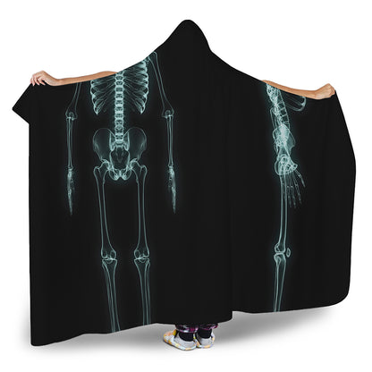 Human Skeleton X-Ray Print Hooded Blanket
