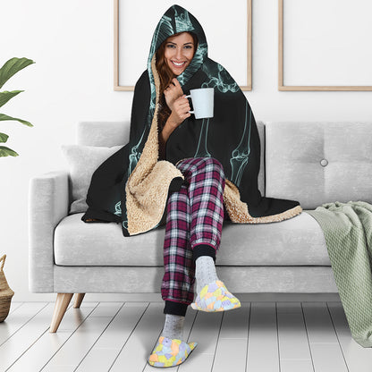 Human Skeleton X-Ray Print Hooded Blanket