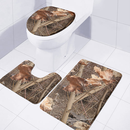 Hunting Camo Pattern Print 3 Piece Bath Mat Set