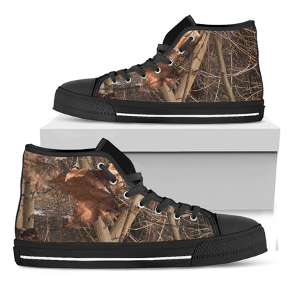 Hunting Camo Pattern Print Black High Top Shoes
