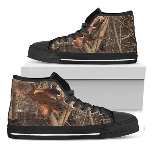 Hunting Camo Pattern Print Black High Top Shoes