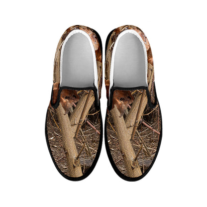 Hunting Camo Pattern Print Black Slip On Shoes