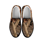 Hunting Camo Pattern Print Black Slip On Shoes
