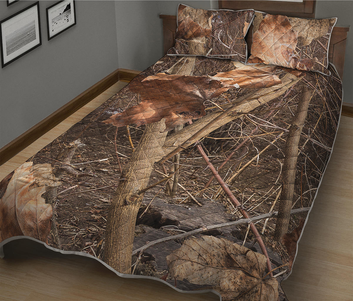 Hunting Camo Pattern Print Quilt Bed Set