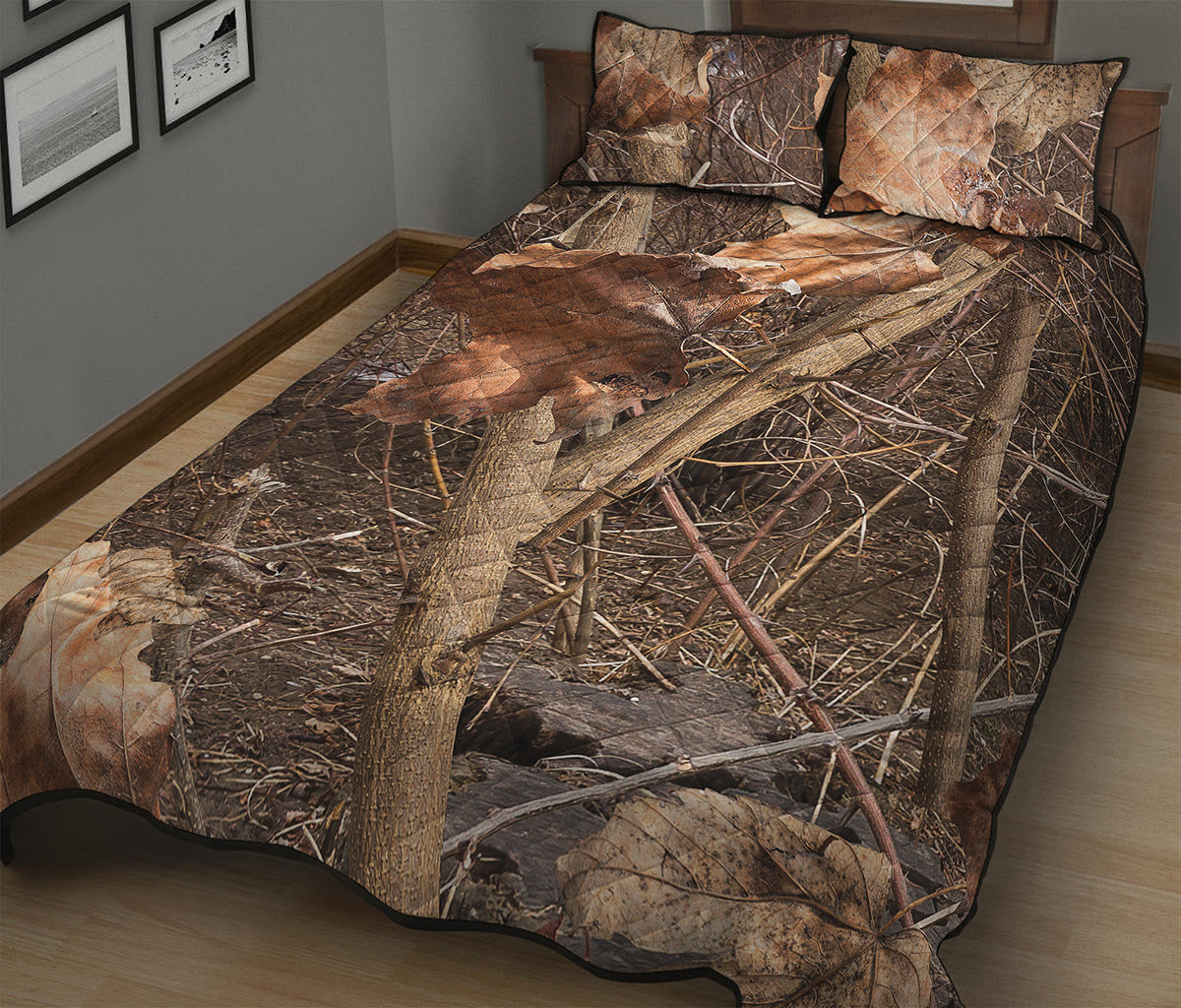 Hunting Camo Pattern Print Quilt Bed Set