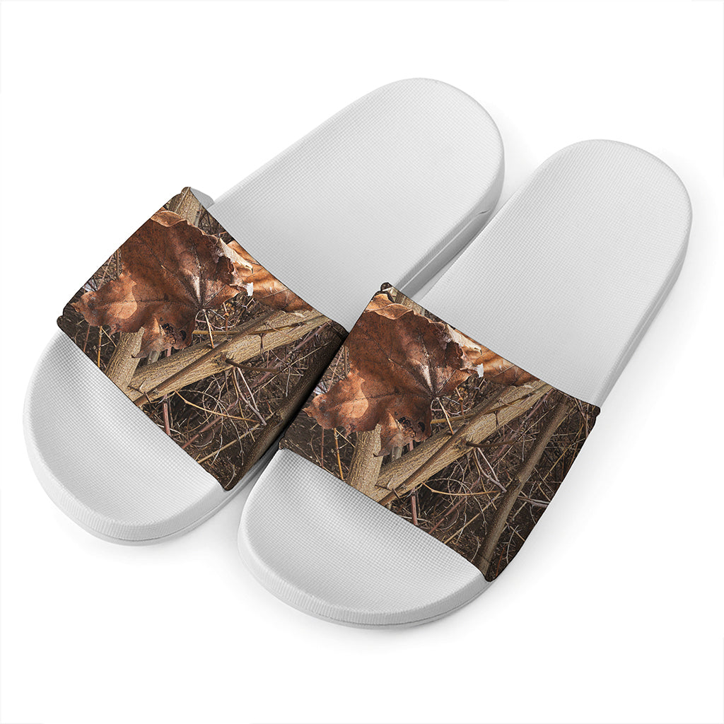 Hunting Camo Pattern Print White Slide Sandals