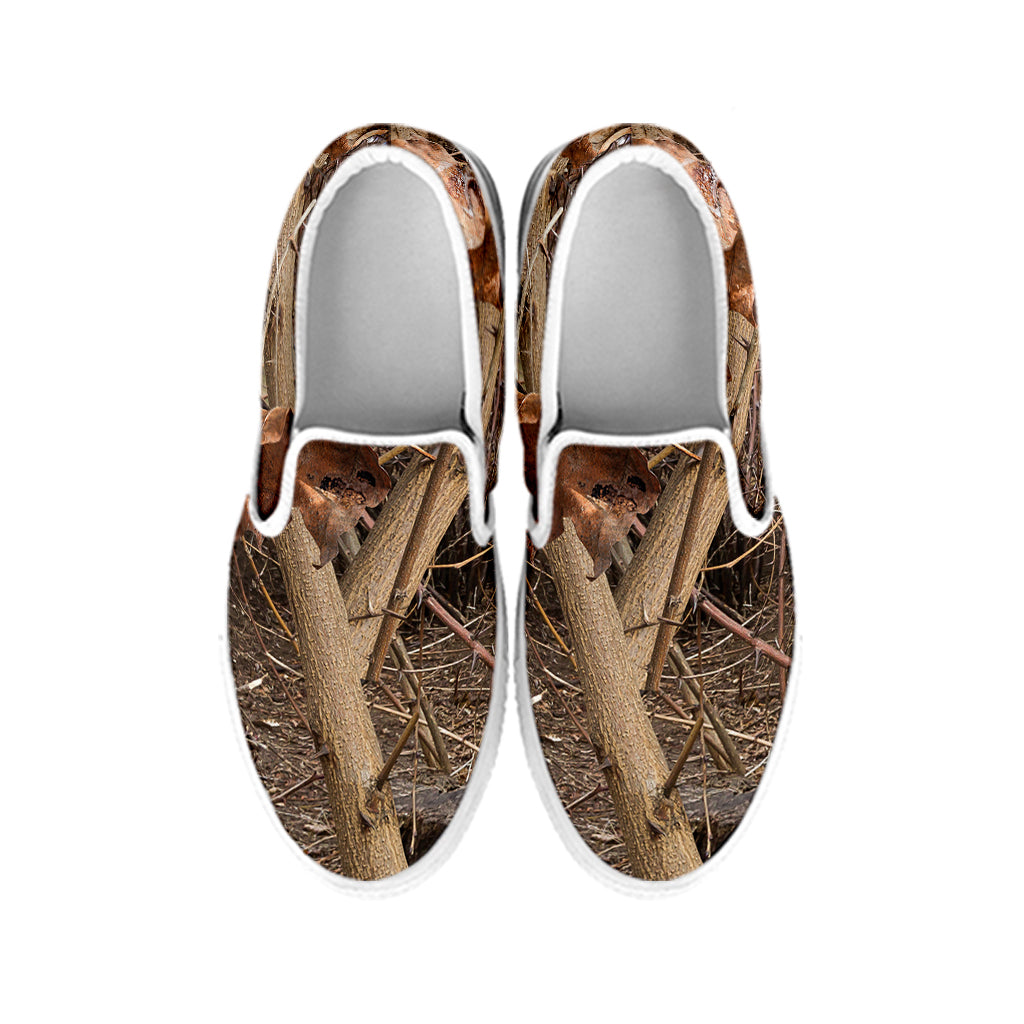 Hunting Camo Pattern Print White Slip On Shoes