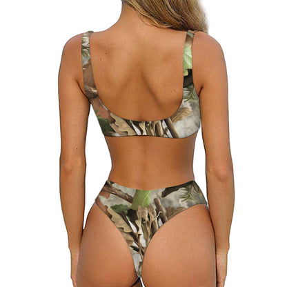 Hunting Camouflage Pattern Print Front Bow Tie Bikini