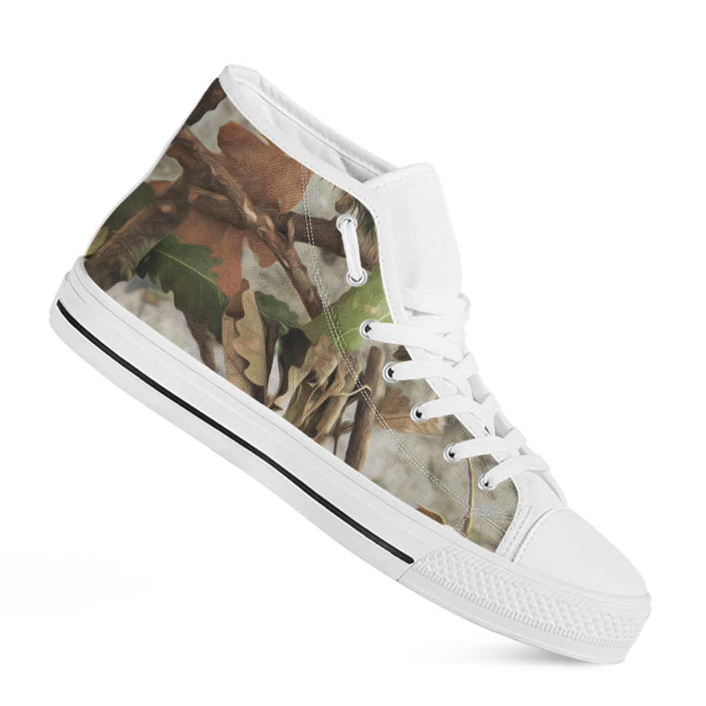 Hunting Camouflage Pattern Print White High Top Shoes