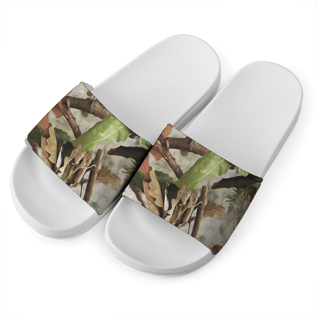 Hunting Camouflage Pattern Print White Slide Sandals