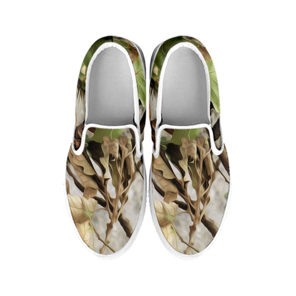 Hunting Camouflage Pattern Print White Slip On Shoes