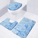 Ice Blue Marble Print 3 Piece Bath Mat Set