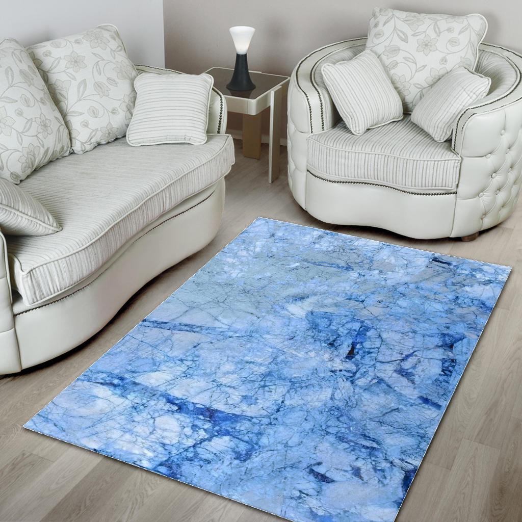 Ice Blue Marble Print Area Rug GearFrost
