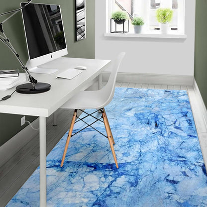 Ice Blue Marble Print Area Rug GearFrost