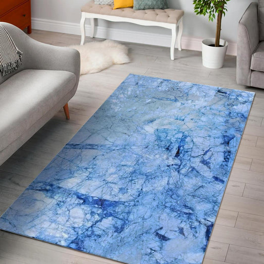 Ice Blue Marble Print Area Rug GearFrost