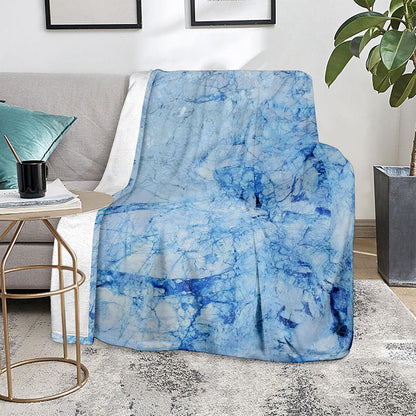 Ice Blue Marble Print Blanket