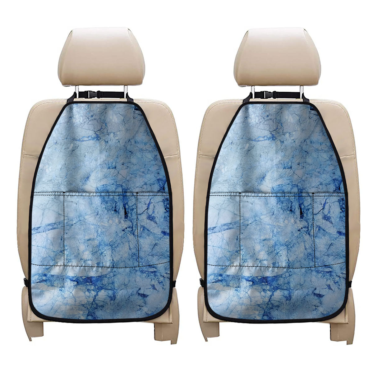 Ice Blue Marble Print Car Seat Organizers