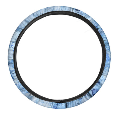 Ice Blue Marble Print Car Steering Wheel Cover