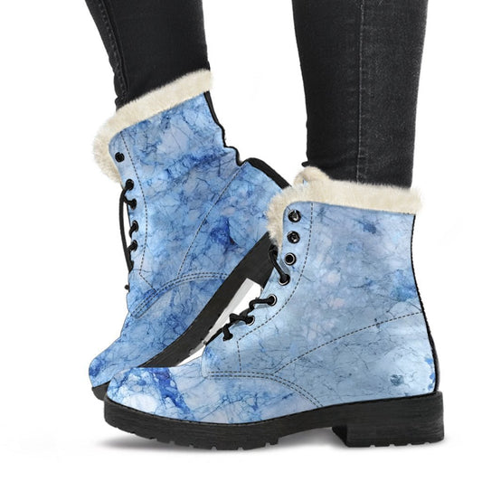 Ice Blue Marble Print Comfy Boots GearFrost