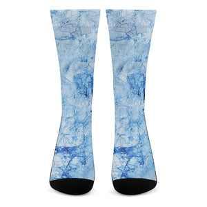 Ice Blue Marble Print Crew Socks