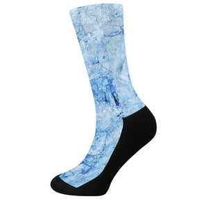 Ice Blue Marble Print Crew Socks