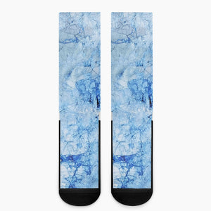 Ice Blue Marble Print Crew Socks