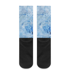 Ice Blue Marble Print Crew Socks