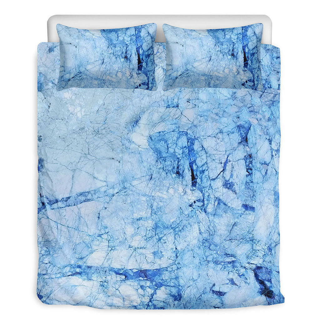Ice Blue Marble Print Duvet Cover Bedding Set