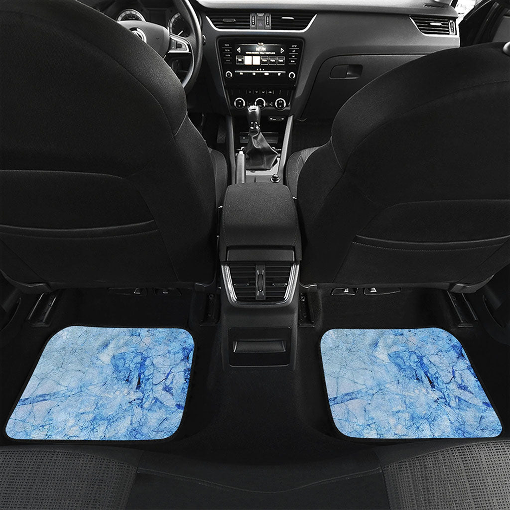 Ice Blue Marble Print Front and Back Car Floor Mats