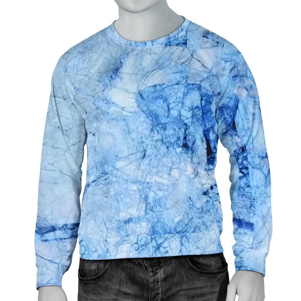 Ice Blue Marble Print Men's Crewneck Sweatshirt GearFrost