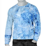 Ice Blue Marble Print Men's Crewneck Sweatshirt GearFrost