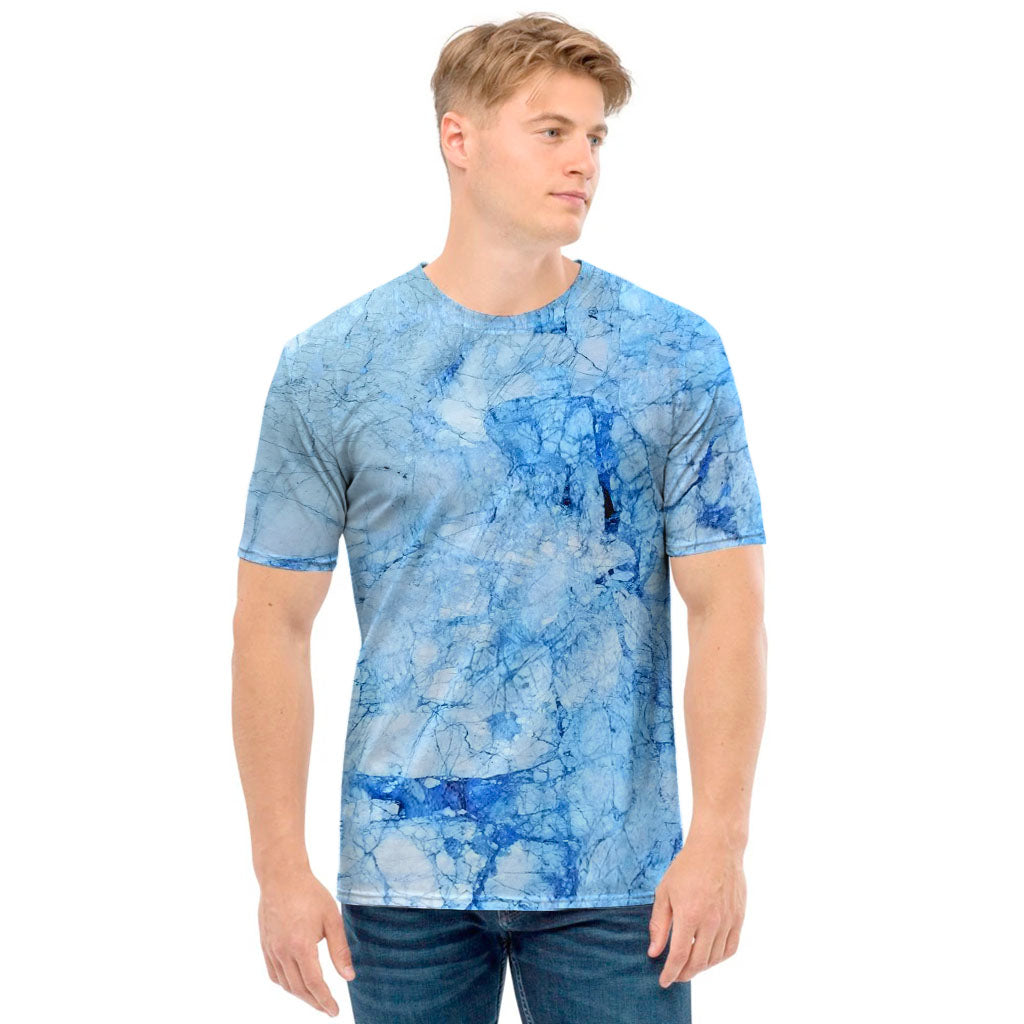 Ice Blue Marble Print Men's T-Shirt