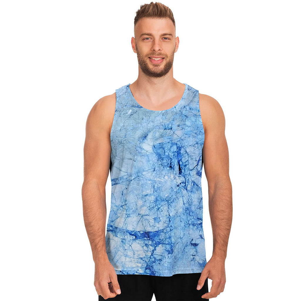 Ice Blue Marble Print Men's Tank Top