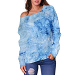 Ice Blue Marble Print Off Shoulder Sweatshirt GearFrost
