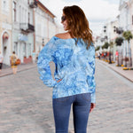Ice Blue Marble Print Off Shoulder Sweatshirt GearFrost