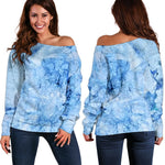 Ice Blue Marble Print Off Shoulder Sweatshirt GearFrost