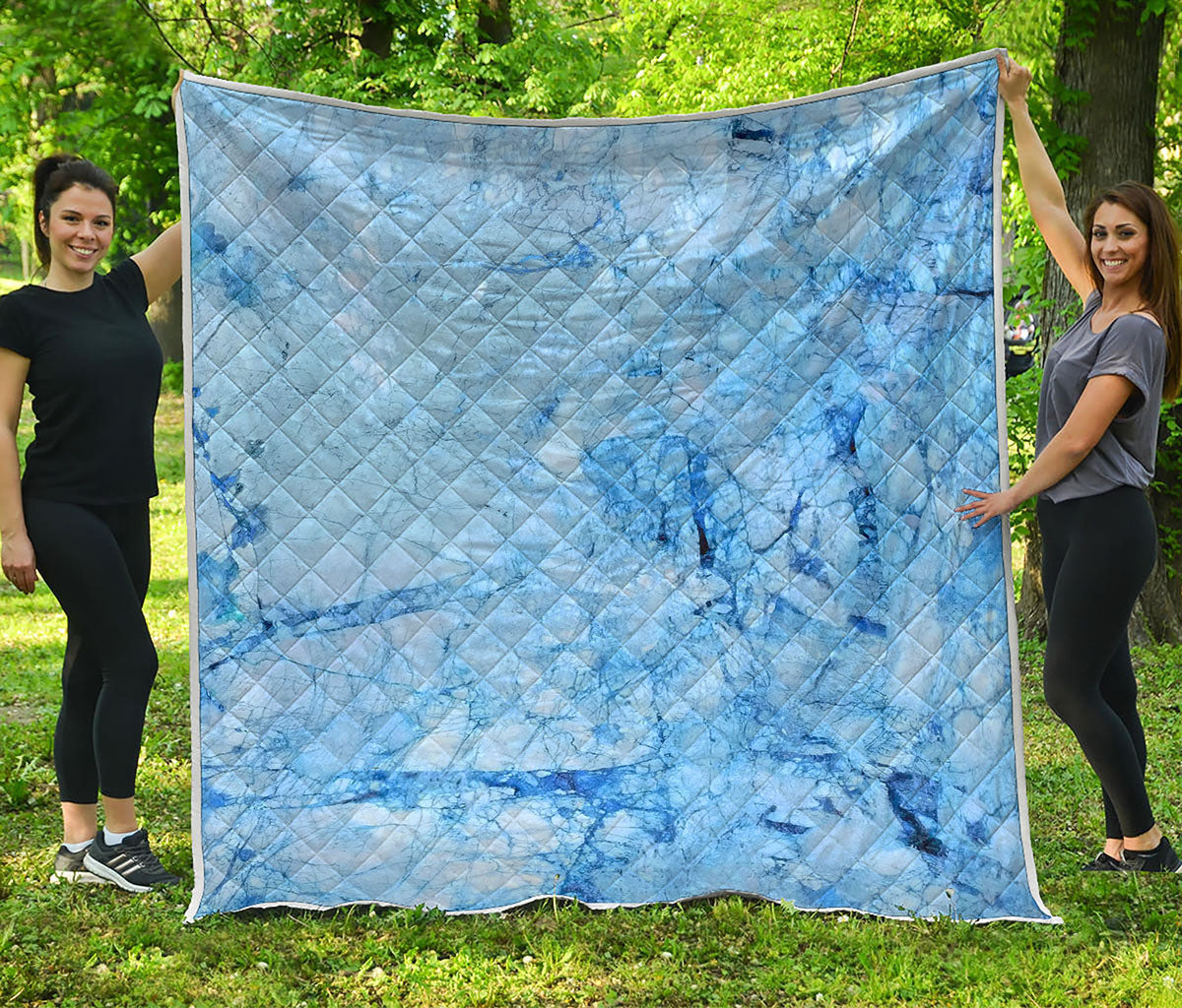 Ice Blue Marble Print Quilt