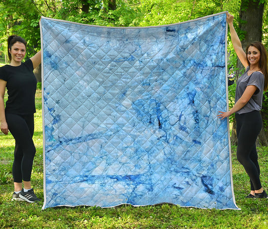 Ice Blue Marble Print Quilt