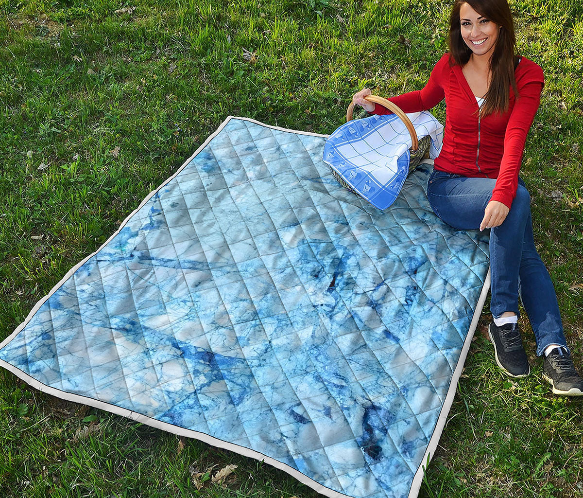 Ice Blue Marble Print Quilt