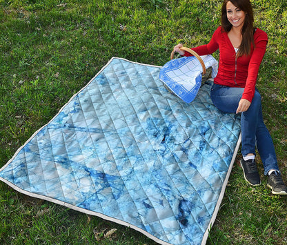 Ice Blue Marble Print Quilt