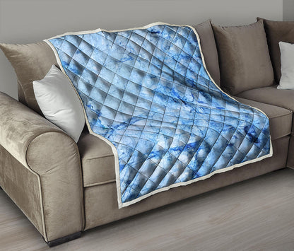 Ice Blue Marble Print Quilt