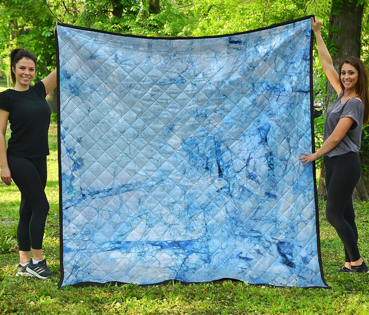 Ice Blue Marble Print Quilt