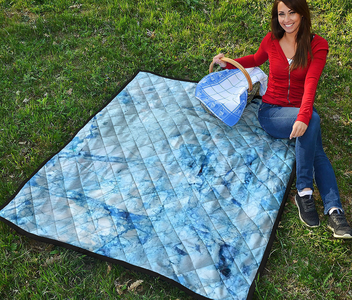 Ice Blue Marble Print Quilt