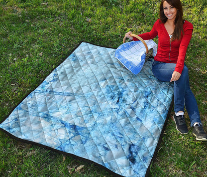 Ice Blue Marble Print Quilt