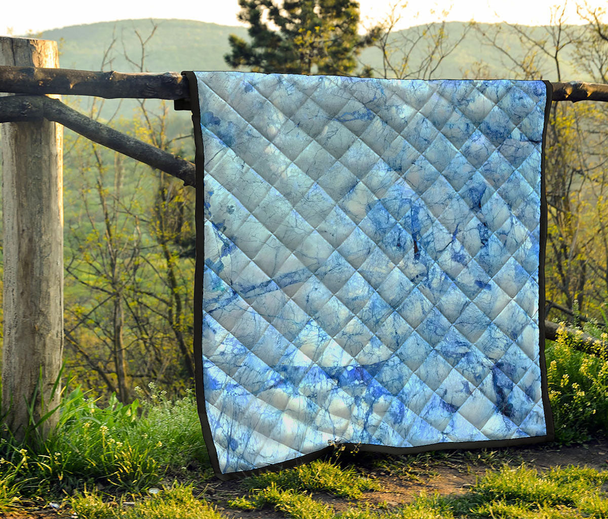 Ice Blue Marble Print Quilt