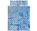 Ice Blue Marble Print Quilt Bed Set
