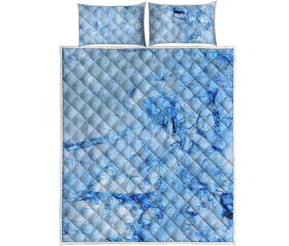 Ice Blue Marble Print Quilt Bed Set