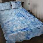 Ice Blue Marble Print Quilt Bed Set