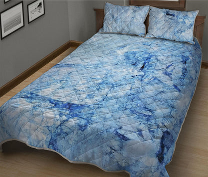 Ice Blue Marble Print Quilt Bed Set
